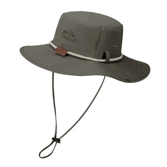 Men Bucket Hat Summer Leather Rope Chain Sun Hat Waterproof