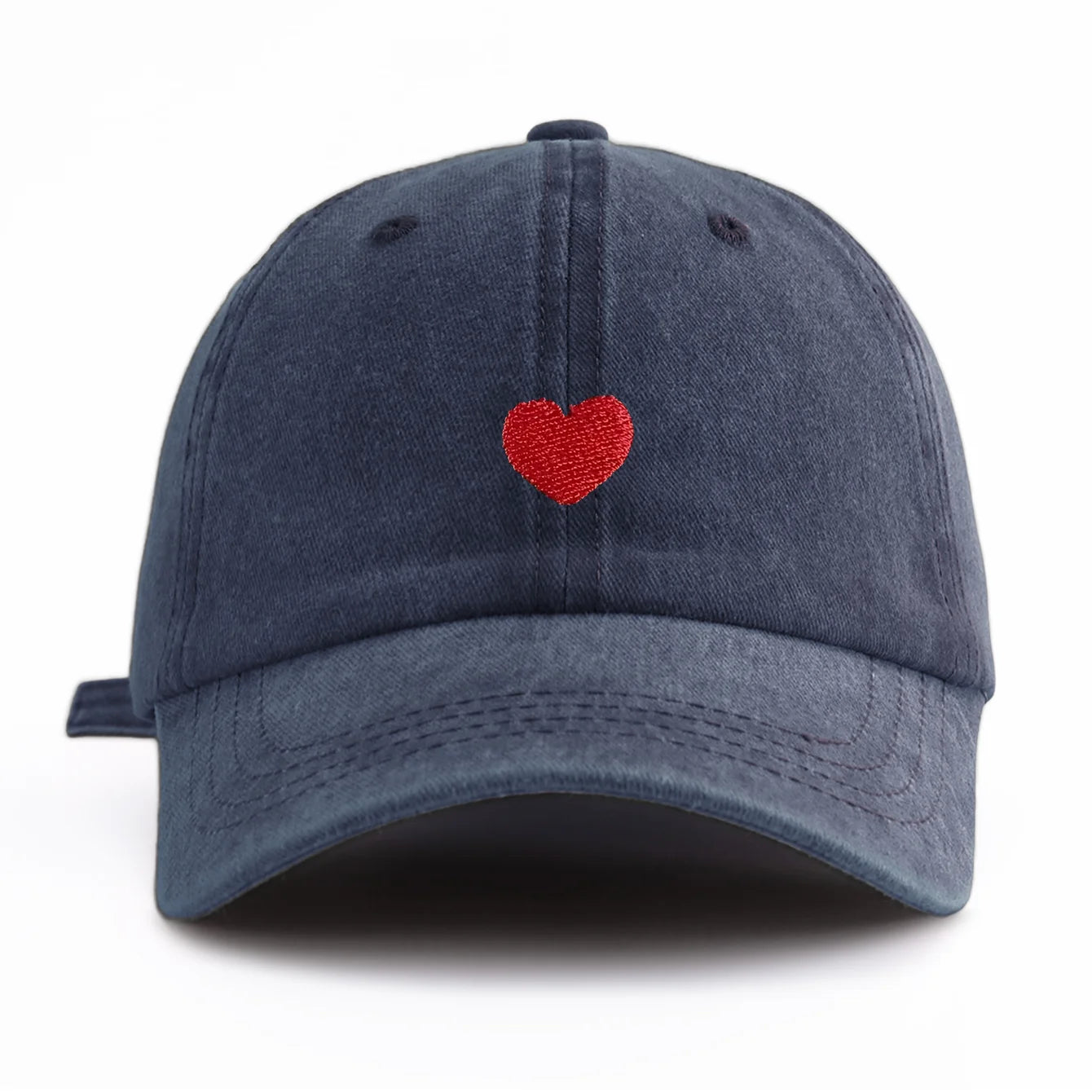 Red Heart Embroidery Washed Baseball Cap For Adults