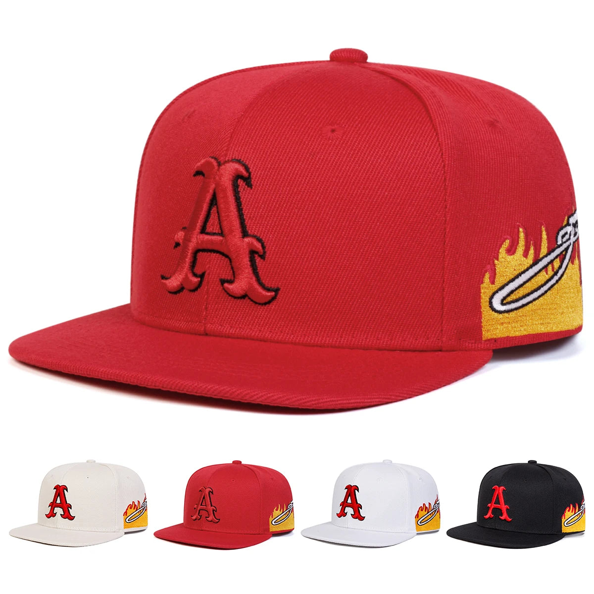 Unisex A Letter Flame Embroidery Hip-hop Hats Snapback Caps