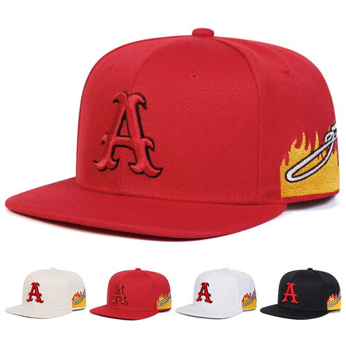 Unisex A Letter Flame Embroidery Hip-hop Hats Snapback Caps