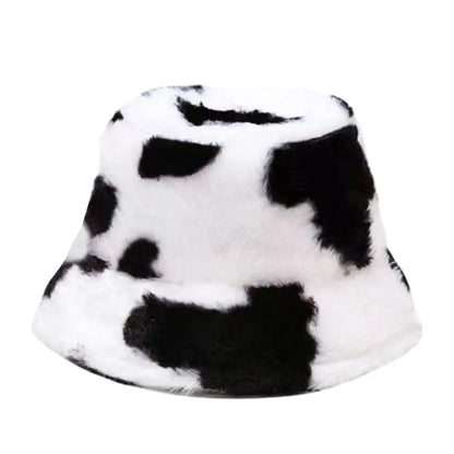 Outdoor Cow Stripe Bucket Hat Warm Fisherman Cap Casual Soft Panama Hat Men Women