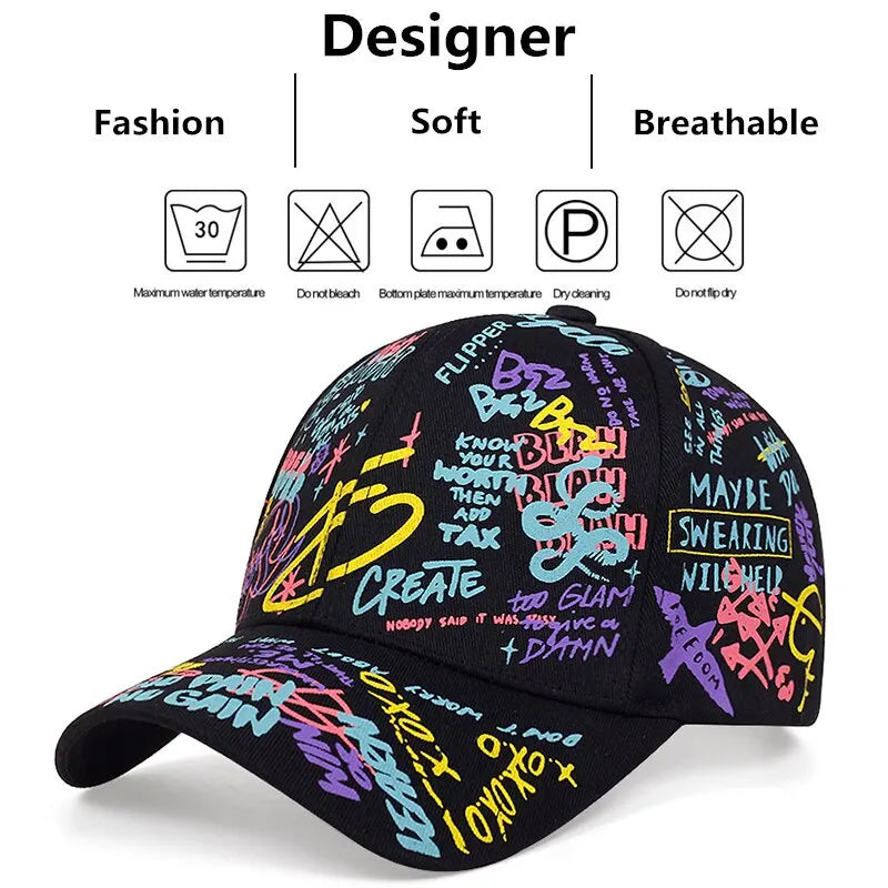 Unisex Letter Graffiti Printing Baseball Caps Spring Autumn Outdoor