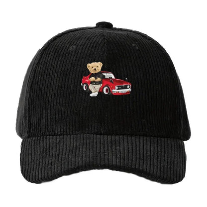 Corduroy Baseball Cap Men Women Teddy Bear And Car