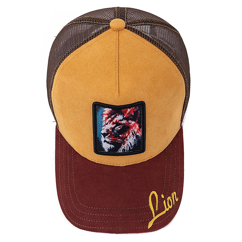 Mesh Cap Lion Pattern Patch Design Suede Hat Animal Baseball Cap