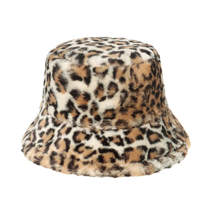 Winter Bucket Hat Women's Fashion Leopard Panama Warm Hat For Women