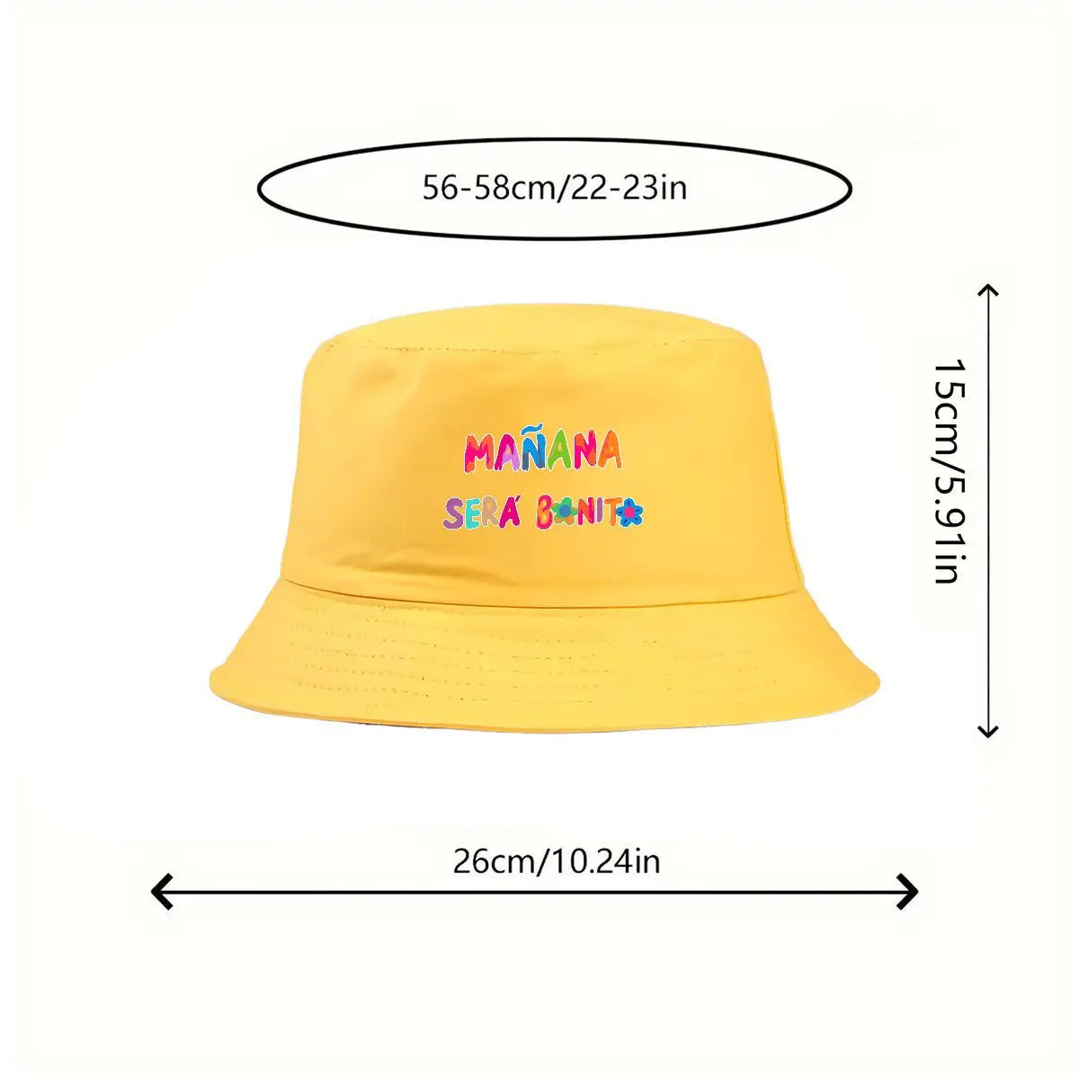 Black Bucket Hat With Wide Brim Rainbow Gradient 'MANANA SERA BONITO' Print