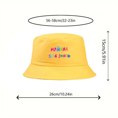 Black Bucket Hat With Wide Brim Rainbow Gradient 'MANANA SERA BONITO' Print