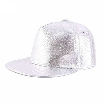 Solid Color Shiny Crocodile Leather Pattern PU  Flat Edge Snapback Cap