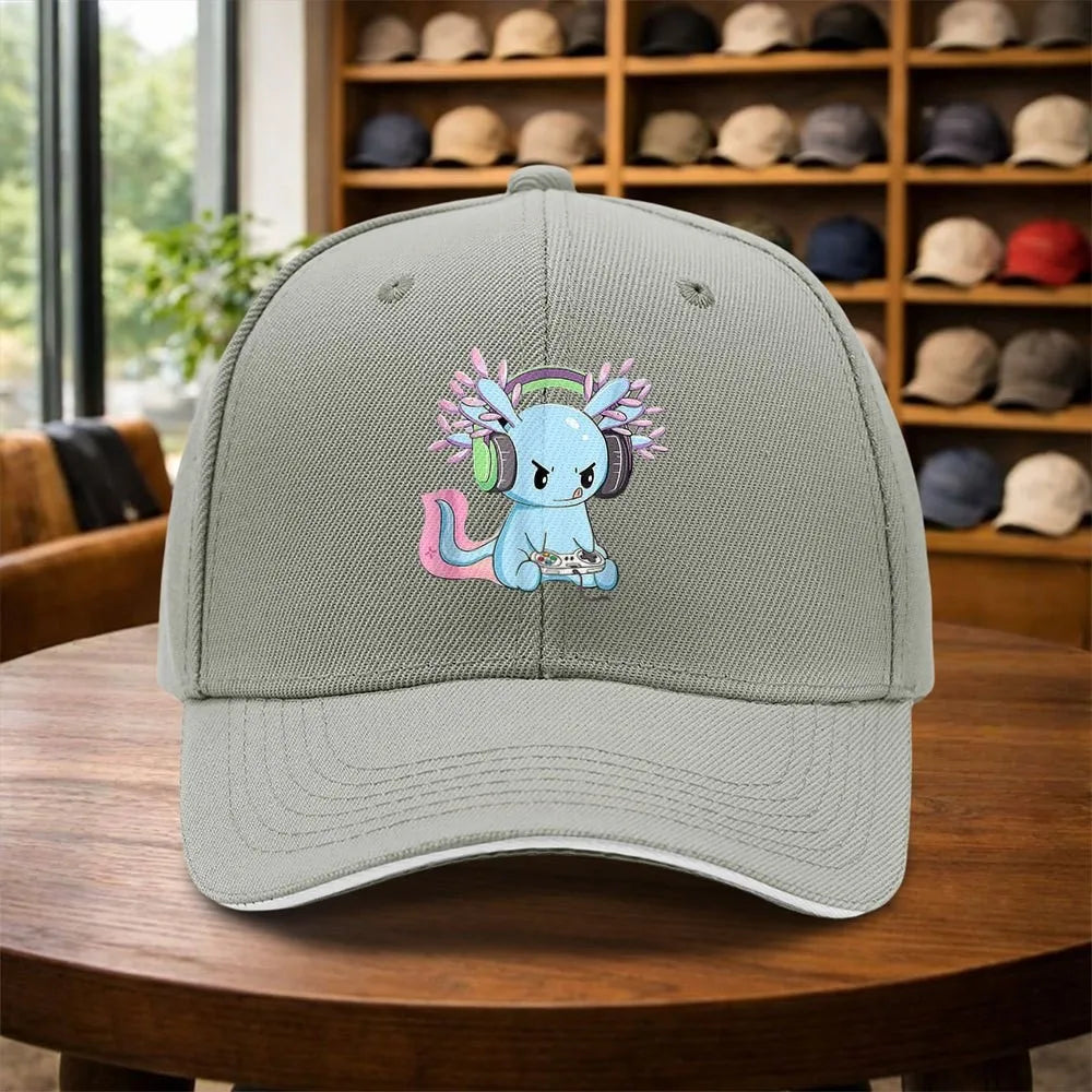 Gamer Axolotl Headphone Print Baseball Cap