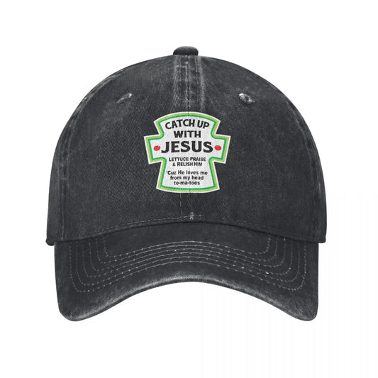 Catch Up With Jesus, Christian, Humorous Denim Hat Baseball Hat