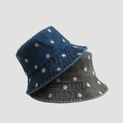 Unisex Hats Daisy Embroidery Simple Fashionable Trendy Versatile Korean Cowboy Bucket Hats