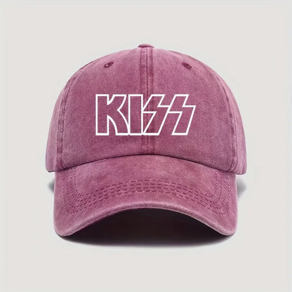KISS Letter Printed Washed Baseball Cap