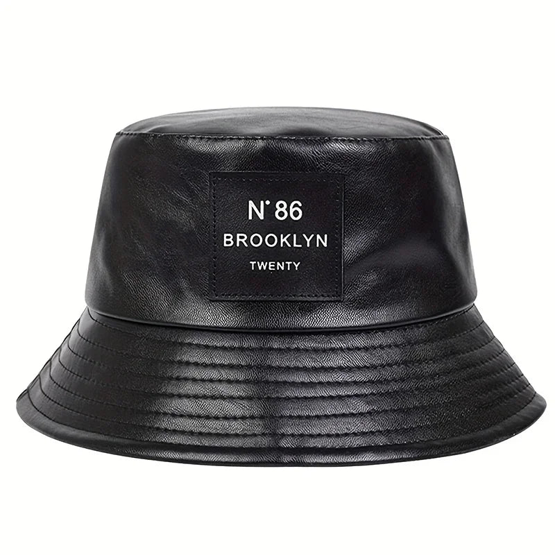 Unisex Brooklyn Panama Bucket Hat PU Leather Fisherman Hat For Men Women