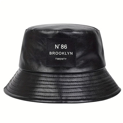 Unisex Brooklyn Panama Bucket Hat PU Leather Fisherman Hat For Men Women