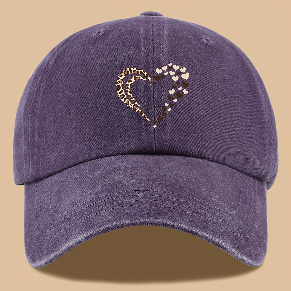 Leopard Print Heart Print Retro Casual Baseball Cap Suitable For Parties