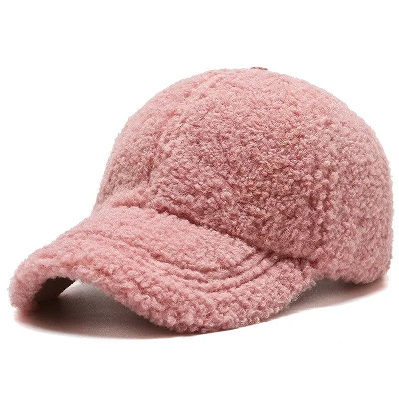 Big Head Solid Artificial Lamb Wool Baseball Cap Women Men