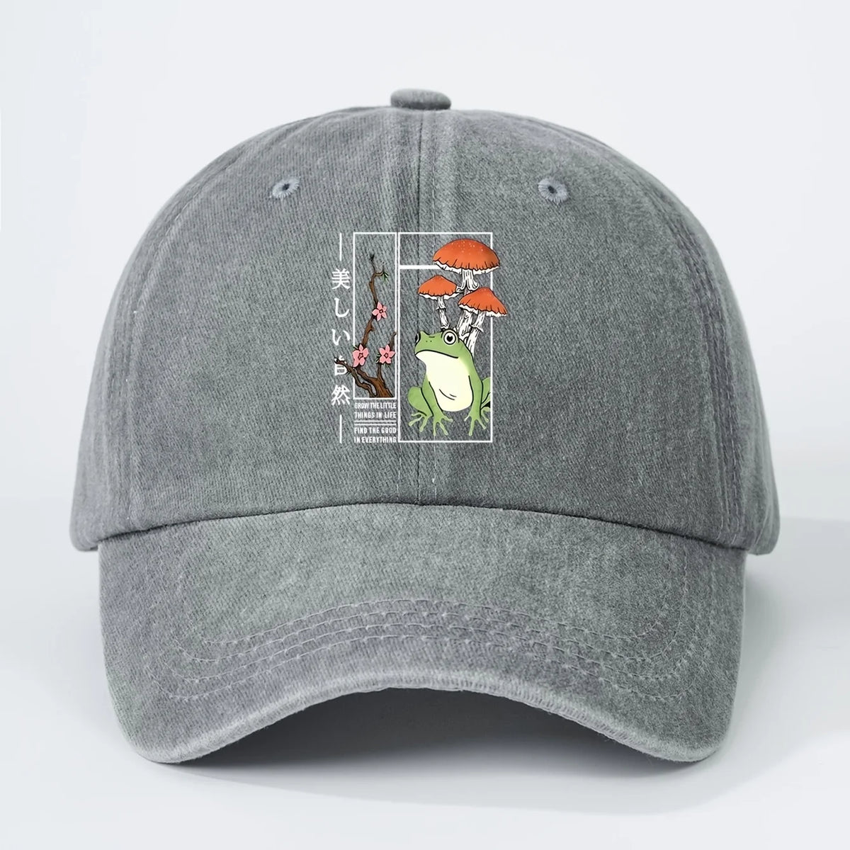 Printed Frog Mushroom Washable Baseball Cap
