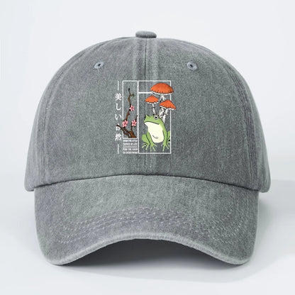 Printed Frog Mushroom Washable Baseball Cap
