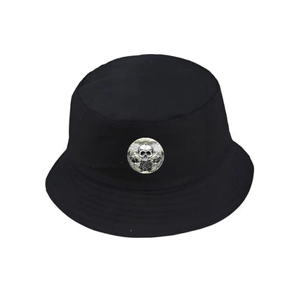 Black Bucket Hat With Skull & Rose Summer Fishing Hat For Men Women