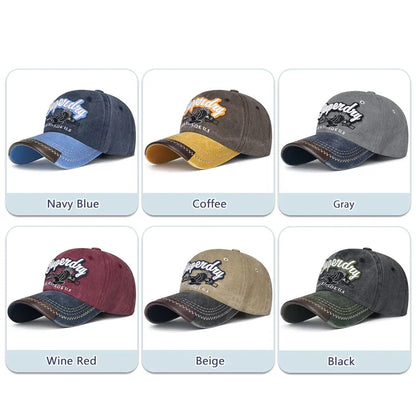 New Unisex Washed Cotton Embroidered Eagle Baseball Cap American Retro Contrast