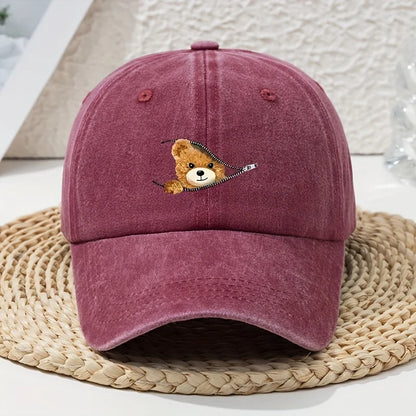 Cartoon Zipper Bear Print Baseball Cap