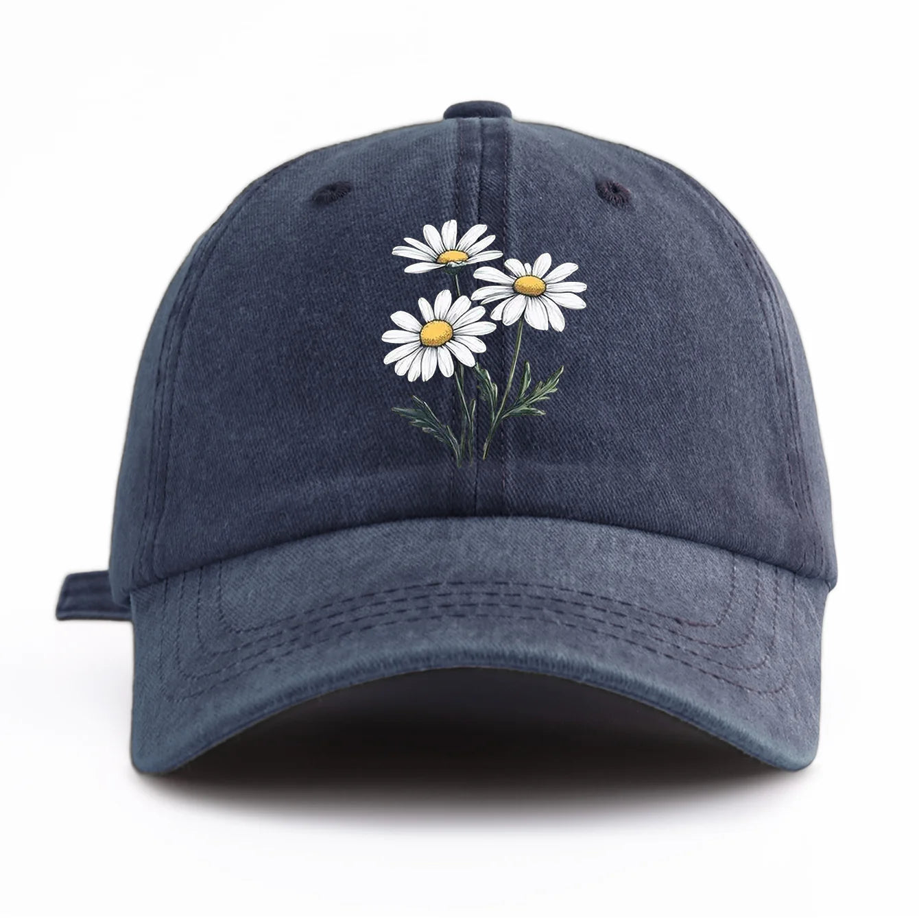 Flower Print Washed Baseball Cap For Adults