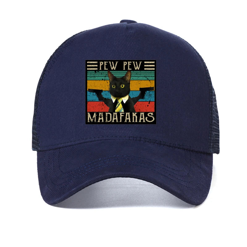 Funny Cat Pew Pew Madafakas Print Baseball Cap