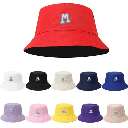 Two-Tone Outline Letter M Embroidery Reversible Bucket Hat