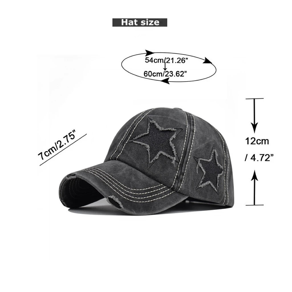 Retro Star Washed Denim Hole star Baseball Cap
