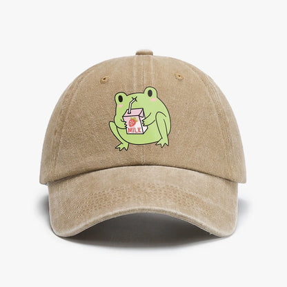 Cute Strawberry Milk Frog rint Washed Baseball Cap