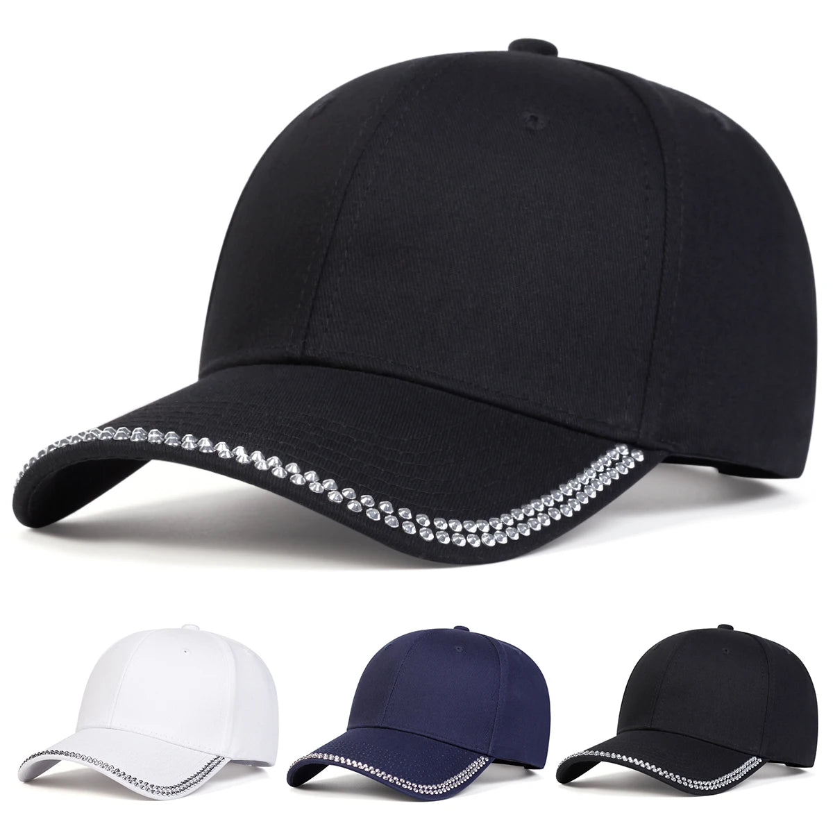 Unisex Diamond Studded Brim Baseball Caps Spring Autumn