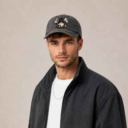 Vintage Washed Witch Gnome Ghost Graphic Baseball Cap