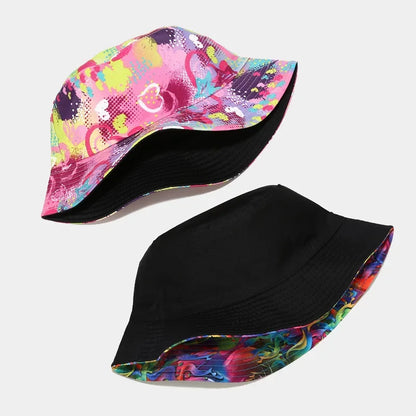 Cotton Flowers Graffiti Print Bucket Hat Fisherman Hat Travel Sun Cap Hats For Men And Women