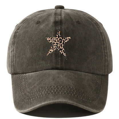 Retro Imitation Baseball Cap With Leopard Print Star Design For Leisure Outdoor Travel