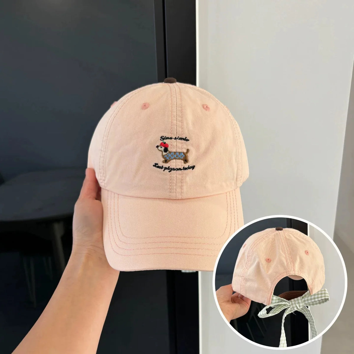 Embroidered Dog Bow Baseball Cap