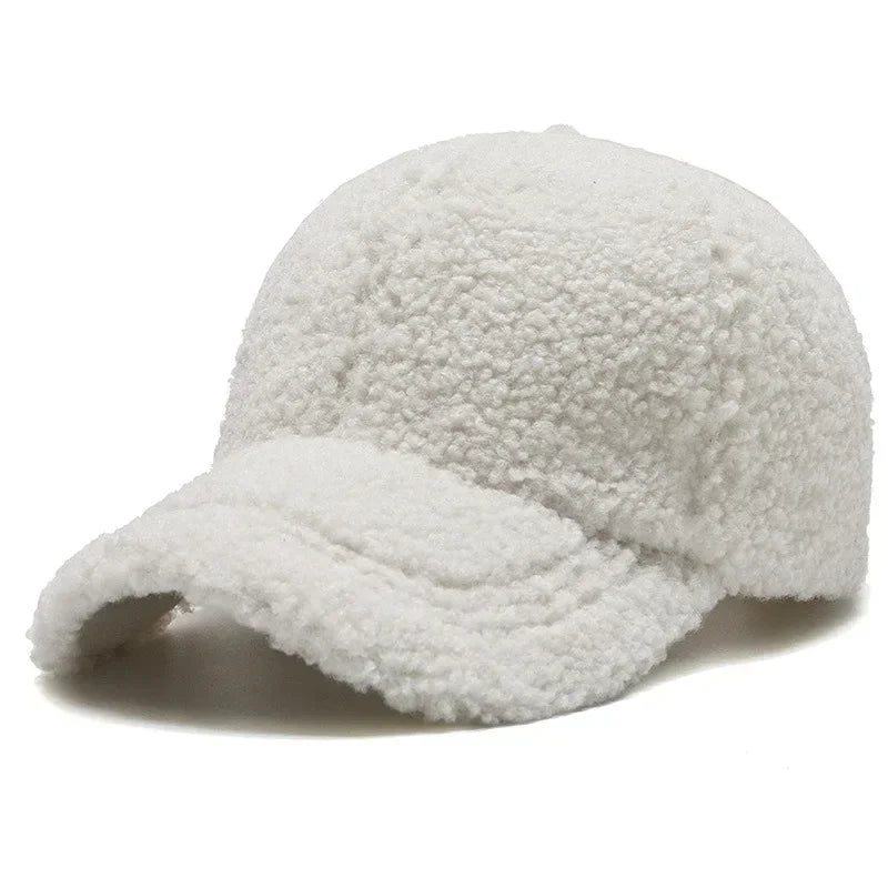 Big Head Solid Artificial Lamb Wool Baseball Cap Women Men