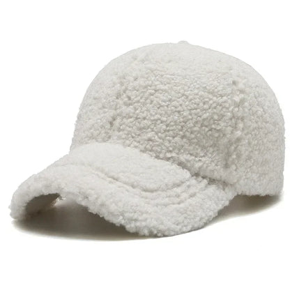 Big Head Solid Artificial Lamb Wool Baseball Cap Women Men