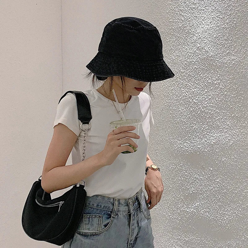 Retro Washed Cowboy Bucket Hat Women Men Wide Brim Sunhat Spring Summer