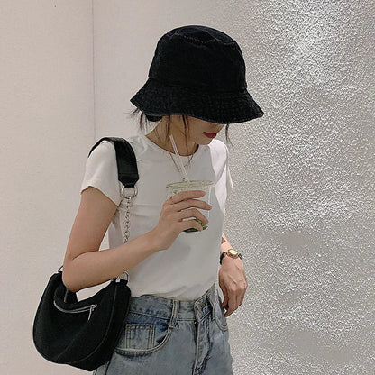 Retro Washed Cowboy Bucket Hat Women Men Wide Brim Sunhat Spring Summer