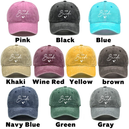 Washed Distressed Snapback Text Team Bride Printed Baseball Hat