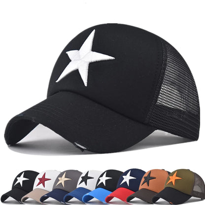 New Style Unisex Adjustable Mesh Cap Casual Plain Embroidery Five-Star Cotton Baseball Cap For Women Men