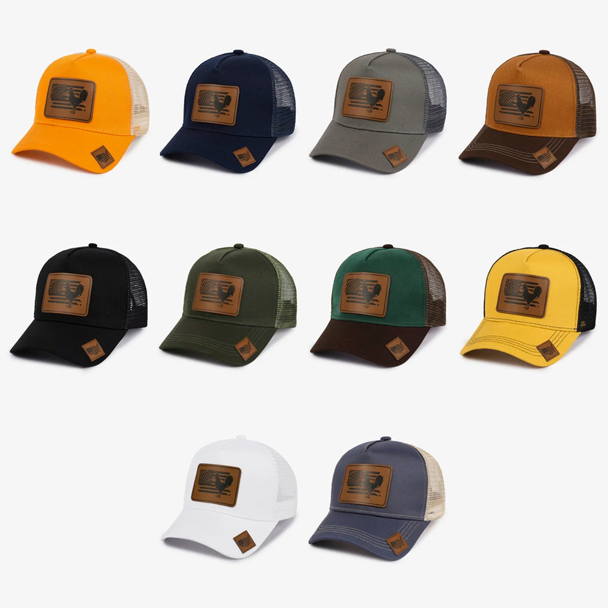 American Flag Peacock Leather Patch Baseball Cap