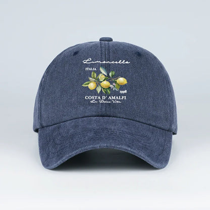 "Limoncello Costa D'Amalfi" Lemon Print Washed Baseball Cap