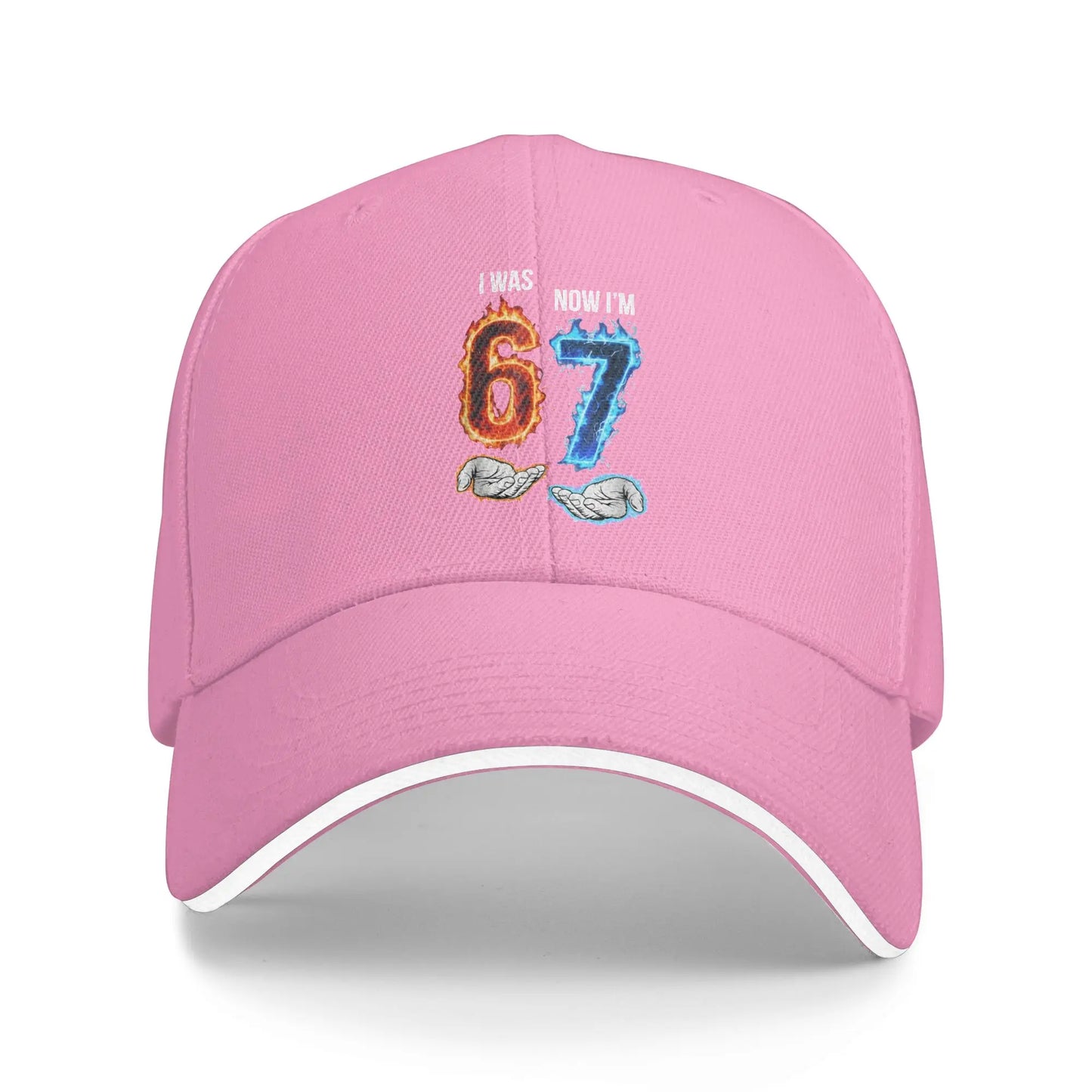 I was 6 Now I'm 7 Meme Hands 7th Birthday Flames Fire Baseball Cap