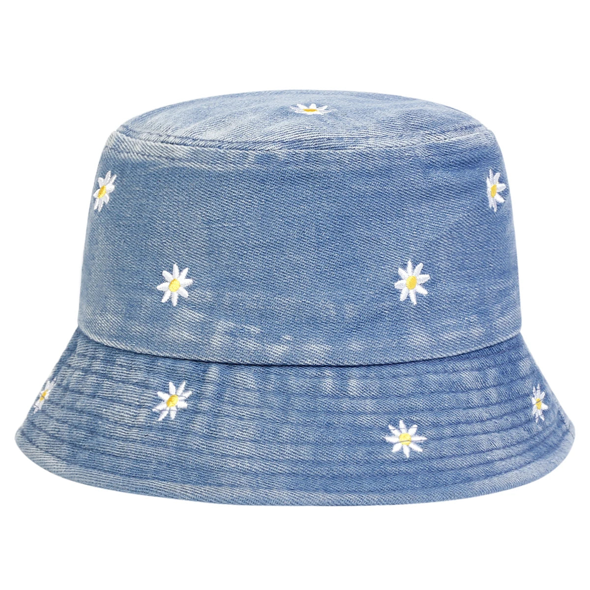 Unisex Daisy Embroidery Denim Bucket Hats