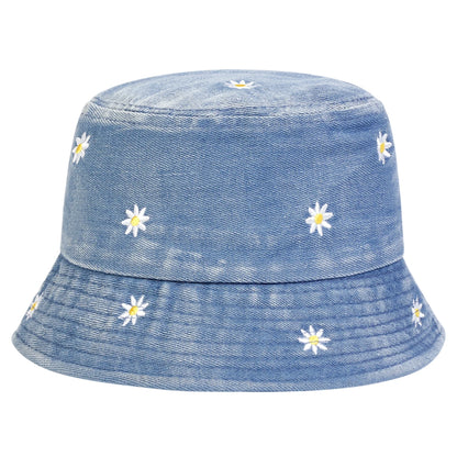 Unisex Daisy Embroidery Denim Bucket Hats