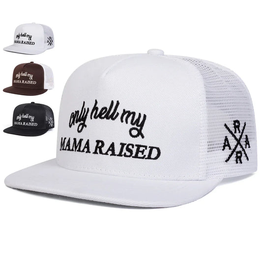 Unisex Only Hell My Mama Raised Embroidery Hip-hop Net Hats