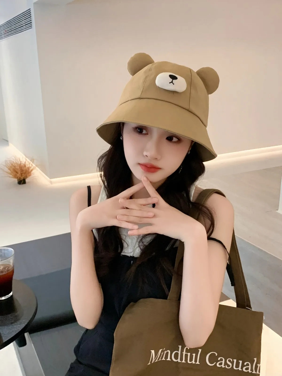 Spring Summer Bucket Hat For Women Men Cute Dog Ear Bear Nose Cartoon