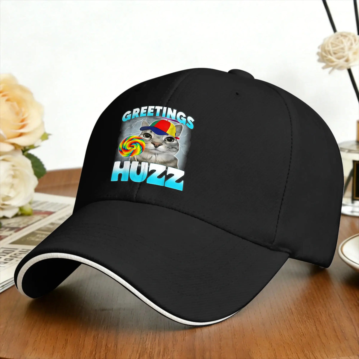 Greetings Huzz Cat Meme Baseball Cap