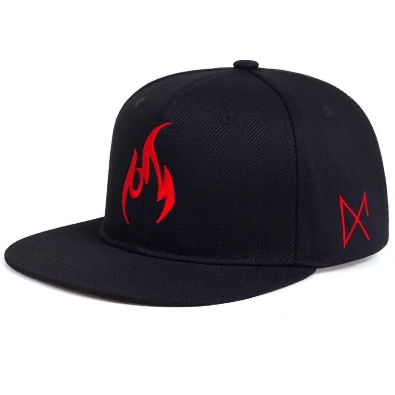 Unisex Flame Embroidered Snapback Hat